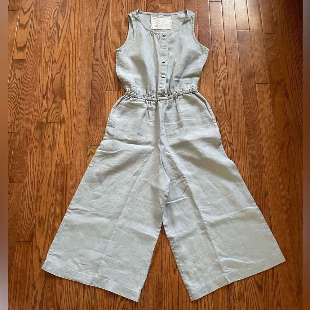 notPERFECTLINEN Light Blue Wide Leg Cropped Jumpsuit Women’s Sz XS